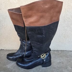MICHAEL KORS Fulton Harness Tall Riding Boots Womens Black Leather Sz 7.5M